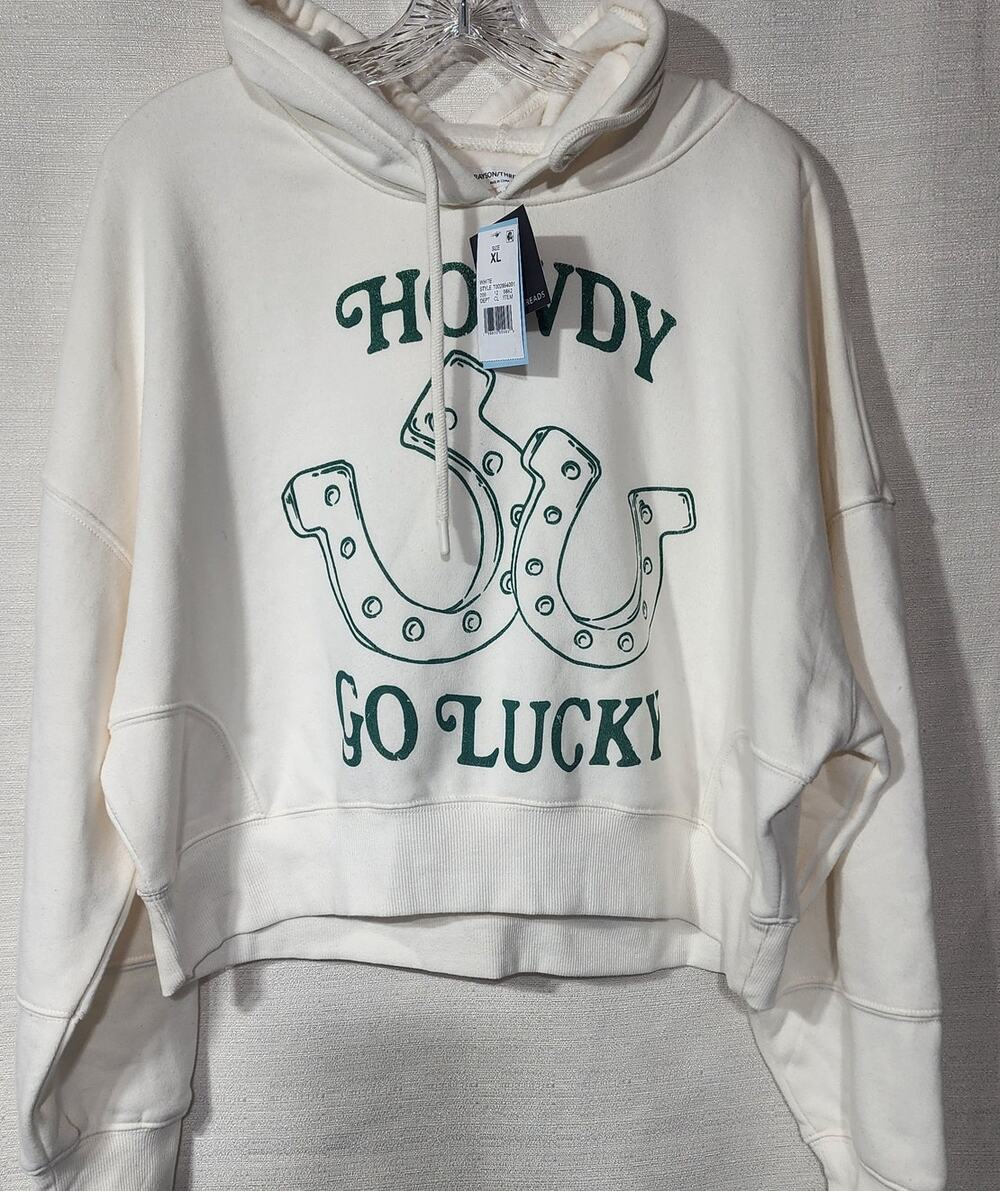 Howdy white crop top Hoodie women's XL Grayson/threads